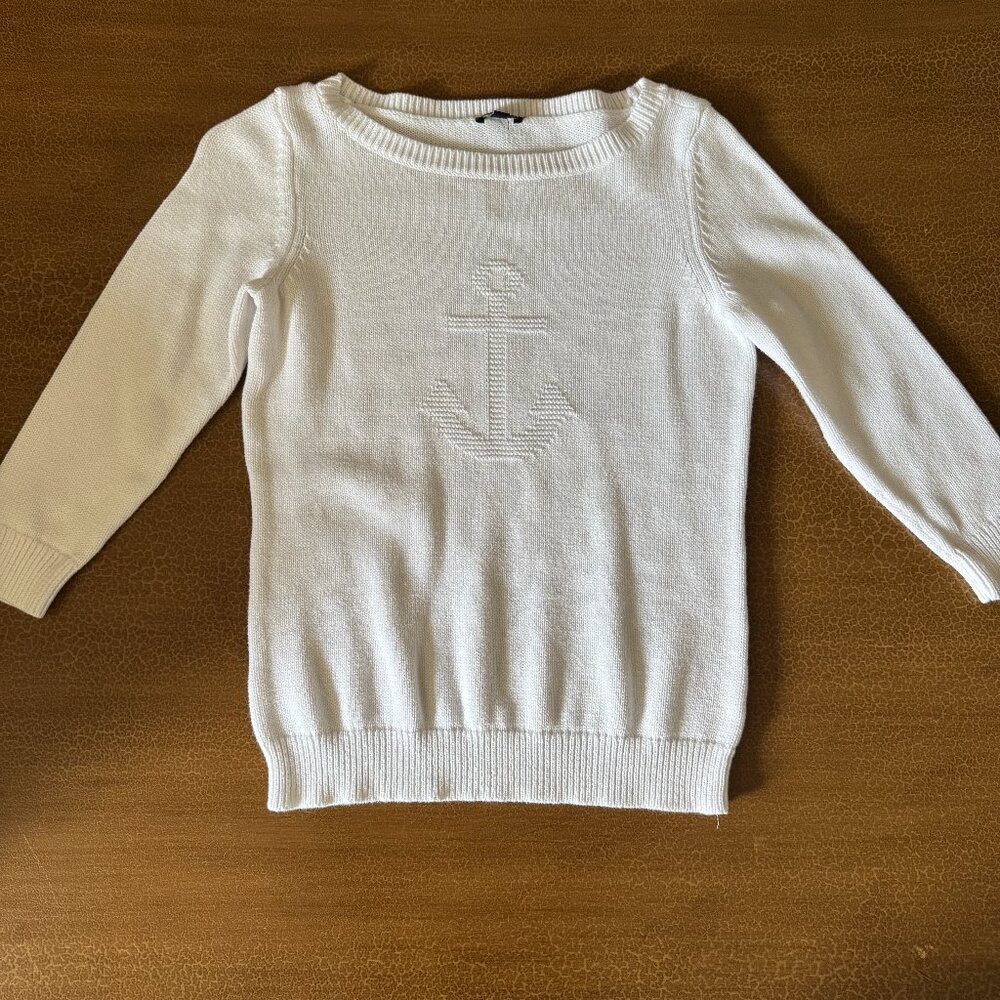 Talbots White Knit Anchor Sweater - Size Petite